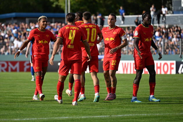 August 22, 2026, xjhx, Soccer, DFB Cup First Round, Eintracht Trier vs. RB Leipzig, Goal celebration after Brajan Gruda scored the 0-1 goal for RB Leipzig against Trier