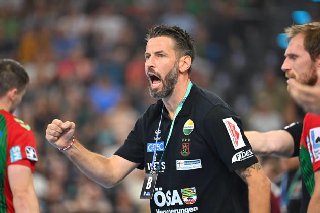 Coach Bennet WIEGERT, SC Magdeburg; celebration, joy, excitement; 2026 Rexel Super Cup Men s Handball Match: SC Magdeburg vs. Füchse Berlin on August 22, 2026, at SAP GARDEN in Munich