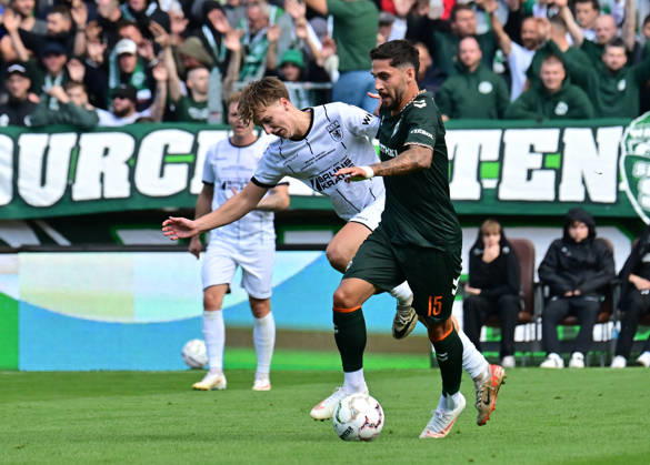 August 22, 2026, German Soccer, Men, DFB Cup, 1st Round, 2026–2027 Season, Hamburg, Lüneburger SK vs. Werder Bremen: Nevio Scheuer (Lüneburg, No. 18) tries to get past Ludovit Reis (Werder, No. 15). DFB and DFL regulations prohibit any use of photographs as image sequences and or quasi-video. Hamburg Millerntorstadion, Hamburg, Germany Copyright: xnordphotoxGmbH xWitkex