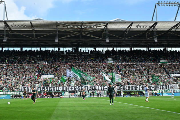 August 22, 2026, GER Soccer, Men, DFB Cup, 1st Round, 2026–2027 Season, Hamburg, Lüneburger SK vs. Werder Bremen – Feature: Fans from Bremen display banners. DFB and DFL regulations prohibit any use of photographs as image sequences and or quasi-video. Hamburg Millerntorstadion, Hamburg, Germany Copyright: xnordphotoxGmbH xWitkex
