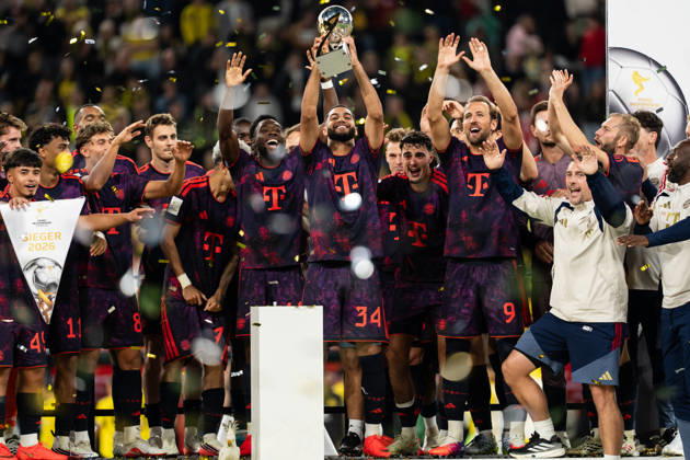August 22, 2026, GER Germany, Soccer, 2026–2027 Season, Franz Beckenbauer Super Cup: Borussia Dortmund vs. FC Bayern Munich, Franz Beckenbauer Super Cup Champion 2026, FC Bayern Munich, winner s photo, Ismael Saibari of FC Bayern Munich, 34, holds up the trophy at Signal Iduna Park in Dortmund, North Rhine-Westphalia (NRW), Germany Copyright: xnordphotoxGmbHx xChristianxSchulzex