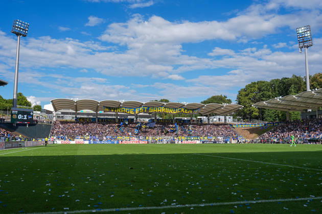 August 22, 2026, xydrx, Soccer, DFB Cup, 1 FC Saarbrücken vs. Hertha BSC, 2026–2027 season, Ludwigsparkstadion Overview: Sold-out home section. DFB regulations prohibit any use of photographs as image sequences and or quasi-video Copyright: HMBxMedia YannisxDreimann