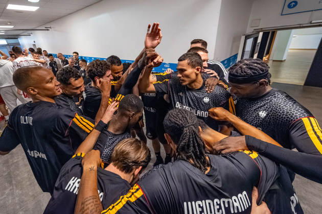 Basketball Hamburg, August 22, 2026—Turkish Airlines Supercup 2026 Final: Germany (GER) vs. Croatia (CRO)—Team huddle in the locker room before the game