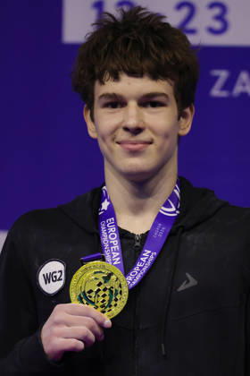 Daniil Smirnov, RUS, after the juniors all-around final at the 2026 European Championships in Zagreb on August 23, 2026