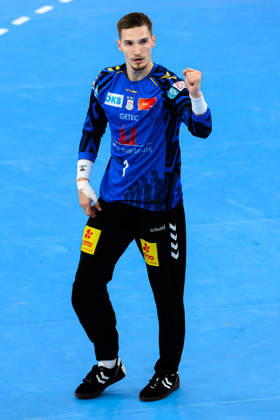 Munich HBL Super Cup 2026 SC Magdeburg, Fuechse Berlin, Goalie Dominik Kuzmanovic, SC Magdeburg, Munich, SAP Garden, Bavaria, Germany
