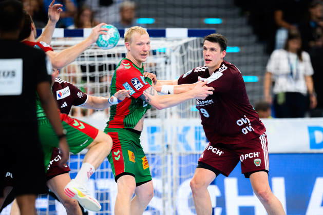 Munich HBL Super Cup 2026 SC Magdeburg, Fuechse Berlin, Magnus Saugstrup Jensen (SC Magdeburg), Frederik Simak (Berlin), Munich, SAP Garden, Bavaria, Germany