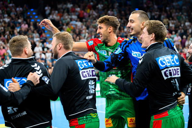 Munich HBL Super Cup 2026 SC Magdeburg Fuechse Berlin Antonio Serradilla SC Magdeburg Final Celebration Final Celebration Emotion Joy Munich SAP Garden Bavaria Germany