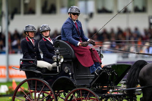 260823 Fredrik Persson of Sweden, with his horses Fasco, Kaptain, Judson, and Kermit, competes in the Four-in-Hand cones on Day 13 of the 2026 FEI World Championships on August 23, 2026 in Aachen. Photo by Emma Wallskog. BILDBYRAN code EW EW0700 four-in-hand driving cones precision Copyright: EMMAxWALLSKOG BB260823EW012