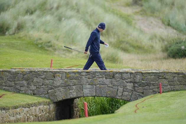 BALMEDIE, SCOTLAND - AUG 23: Yannik Paul (GER) walks across a bridge on the 2nd fairway during Round 4 at the 2026 Nexo Championship at the Trump International Golf Links, Balmedie on August 23, 2026 in Aberdeenshire, Scotland The 2026 Nexo Championship