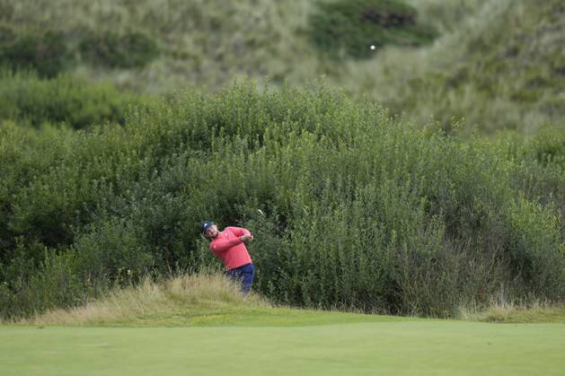 BALMEDIE, SCOTLAND - AUG 23: Connor Syme (SCO) plays from the rough on the second hole during Round 4 at the 2026 Nexo Championship at the Trump International Golf Links, Balmedie on August 23, 2026 in Aberdeenshire, Scotland The 2026 Nexo Championship