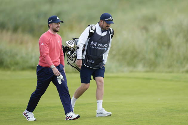 BALMEDIE, SCOTLAND - AUG 23: Connor Syme (SCO) walks up the second fairway during Round 4 at the 2026 Nexo Championship at the Trump International Golf Links, Balmedie on August 23, 2026 in Aberdeenshire, Scotland The 2026 Nexo Championship