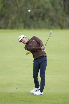 BALMEDIE, SCOTLAND - AUG 23: Matteo Manassero (ITL) plays from the second fairway during Round 4 at the 2026 Nexo Championship at the Trump International Golf Links, Balmedie on August 23, 2026 in Aberdeenshire, Scotland The 2026 Nexo Championship