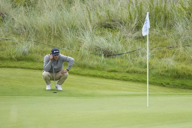 BALMEDIE, SCOTLAND - AUG 23: Maximilian Steinlechner (AUT) lines up a putt on the second green during Round 4 at the 2026 Nexo Championship at the Trump International Golf Links, Balmedie on August 23, 2026 in Aberdeenshire, Scotland The 2026 Nexo Championship