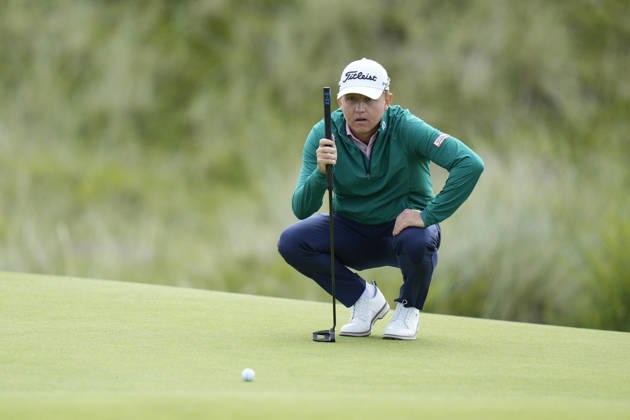 BALMEDIE, SCOTLAND - AUG 23: Albin Bergstrom (SWE) lines up a putt on the eighth green during Round 4 at the 2026 Nexo Championship at the Trump International Golf Links, Balmedie on August 23, 2026 in Aberdeenshire, Scotland The 2026 Nexo Championship