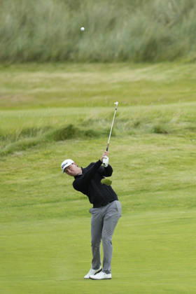 BALMEDIE, SCOTLAND - AUG 23: Jovan Rebula (RSA) plays from the first fairway during Round 4 at the 2026 Nexo Championship at the Trump International Golf Links, Balmedie on August 23, 2026 in Aberdeenshire, Scotland The 2026 Nexo Championship