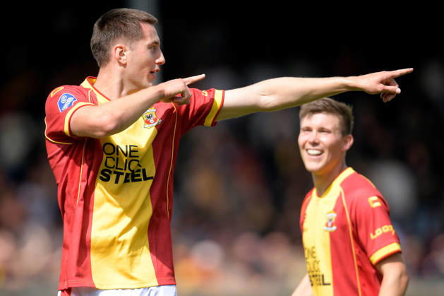 2026-08-23 Go Ahead Eagles v ADO Den Haag - VriendenLoterij Eredivisie DEVENTER, NETHERLANDS - AUGUST 23: Stefan Sigurdarson of Go Ahead Eagles celebrates 3-1 during the VriendenLoterij Eredivisie match between Go Ahead Eagles and ADO Den Haag at De Adelaarshorst on August 23, 2026 in Deventer, Netherlands. Deventer De Adelaarshorst Netherlands Content not available for redistribution in The Netherlands directly or indirectly through any third parties. Copyright: xDennisxBresserx