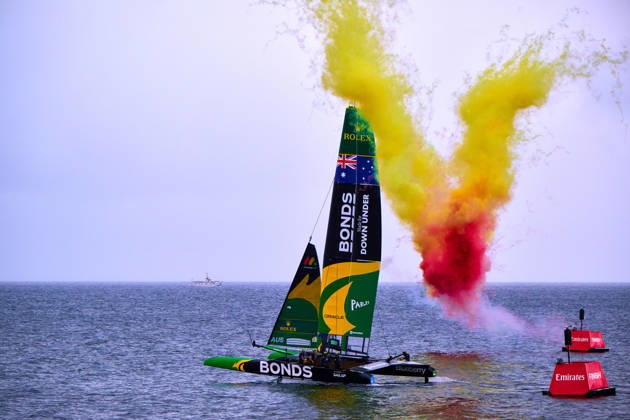 GER, Sail GP, Rockwool Germany Sail Grand Prix, Sassnitz, August 22–23, 2026, Germany, Saturday, August 23, 2026, Race Day 2, BONDS FLYING ROOS Sail GP Team Australia driver Tom Slingsby wins the final race, GER, Sail GP, Rockwool Germany Sail Grand Prix, Sassnitz, August 22–23, 2026, Germany, Saturday, August 23, 2026, Race Day 2, Copyright: xClaudiusxRauchx