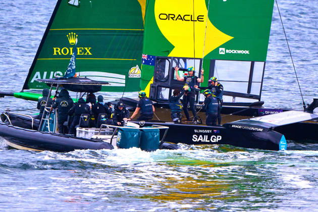 GER, Sail GP, Rockwool Germany Sail Grand Prix, Sassnitz, August 22–23, 2026, Germany, Saturday, August 23, 2026, Race Day 2, BONDS FLYING ROOS Sail GP Team Australia driver Tom Slingsby wins the final race, GER, Sail GP, Rockwool Germany Sail Grand Prix, Sassnitz, August 22–23, 2026, Germany, Saturday, August 23, 2026, Race Day 2, Copyright: xClaudiusxRauchx