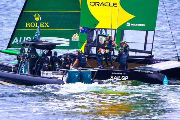 GER, Sail GP, Rockwool Germany Sail Grand Prix, Sassnitz, August 22–23, 2026, Germany, Saturday, August 23, 2026, Race Day 2, BONDS FLYING ROOS Sail GP Team Australia driver Tom Slingsby wins the final race, GER, Sail GP, Rockwool Germany Sail Grand Prix, Sassnitz, August 22–23, 2026, Germany, Saturday, August 23, 2026, Race Day 2, Copyright: xClaudiusxRauchx