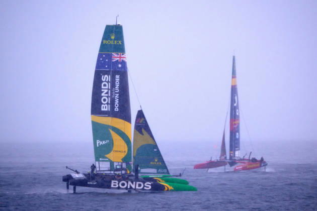 GER, Sail GP, Rockwool Germany Sail Grand Prix, Sassnitz, August 22–23, 2026, Germany, Saturday, August 23, 2026, Race Day 2, BONDS FLYING ROOS Sail GP Team Australia driver Tom Slingsby, LOS GALLOS Sail GP Team Spain driver Diego Botín, in the final race, GER, Sail GP, Rockwool Germany Sail Grand Prix, Sassnitz, August 22–23, 2026, Germany, Saturday, August 23, 2026, Race Day 2, Copyright: xClaudiusxRauchx