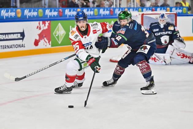 Dolomiten Cup 2026 Eisbären Berlin vs. Augsburger Panther August 23, 2026 NEUMARKT, ITALY, August 23, featuring Christian HANKE (Augsburger Panther, 25) and Eric MIC (Eisbären Berlin, 12) during the exhibition game between the Eisbären Berlin and the Augsburger Panther at the Dolomiten Cup in the Würth Arena in Neumarkt Copyright: xBEAUTIFULxSPORTS Goldbergx