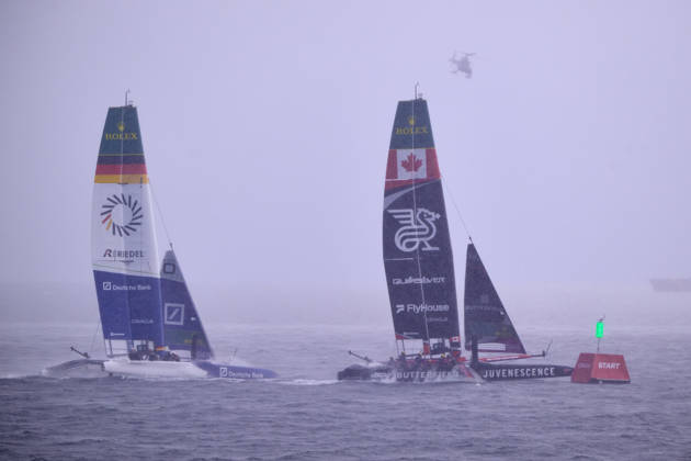 GER, Sail GP, Rockwool Germany Sail Grand Prix, Sassnitz, August 22–23, 2026, Germany, Saturday, August 23, 2026, Race Day 2, GERMANY BY DEUTSCHE BANK Sail GP Team Germany Driver Erik Kosegarten Heil, NORTHSTAR Sail GP Team CANADA Driver Giles Scott, GER, Sail GP, Rockwool Germany Sail Grand Prix, Sassnitz, August 22–23, 2026, Germany, Saturday, August 23, 2026, Race Day 2, Copyright: xClaudiusxRauchx