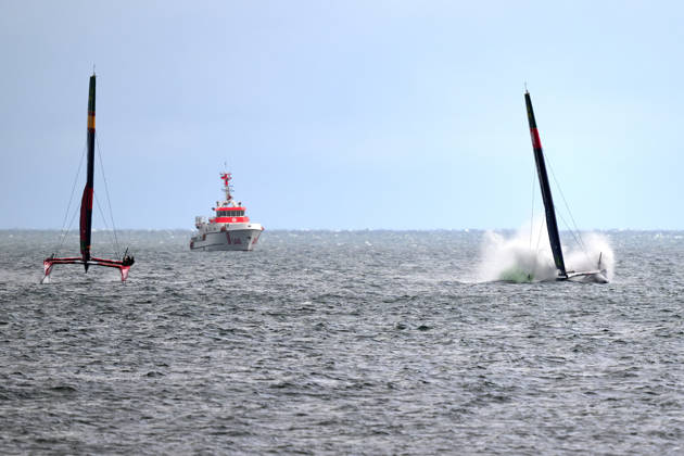 GER, Sail GP, Rockwool Germany Sail Grand Prix, Sassnitz, August 22–23, 2026, Germany, Saturday, August 23, 2026, Race Day 2, LOS GALLOS Sail GP Team Spain, Driver Diego Botin; EXPLORA JOURNEYS SWISS Sail GP Team Switzerland, Driver Sebastien Schneiter, GER, Sail GP, Rockwool Germany Sail Grand Prix, Sassnitz, August 22–23, 2026, Germany, Saturday, August 23, 2026, Race Day 2, Copyright: xClaudiusxRauchx