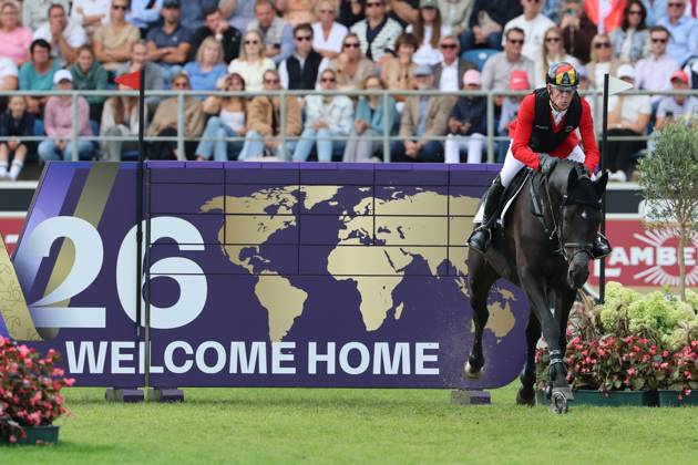 Marcus Ehning (GER), Germany, riding Coolio 42 at the World Championships in Jumping, World Championships in Wall Jumping, World Championships in Obstacle Jumping; Coolio loses his horseshoe; Jumping; FEI Jumping World Championships; FEI Jumping World Championship, Individual Final, Longines Prize, Longines Award, Individual Final, Jumping, AACHEN FEI World Championships 2026, World Equestrian Festival, 2026 World Equestrian Games, Aachen 2026, Welcome Home 2026, Aachen Soers, August 11–23, 2026, Equestrian Sports, August 23, 2026, Aachen Soers, Germany