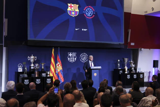 August 24, 2026, Barcelona, Barcelona, Spain: Joan Laporta, President of FC Barcelona, Barca speak during presentation of the Centenary events of the FC Barcelona Basketball section at Auditori 1899 on August 24, 2026 in Barcelona, Spain. Barcelona Spain - ZUMAa181 20260824_zaa_a181_007 Copyright: xJavierxBorregox