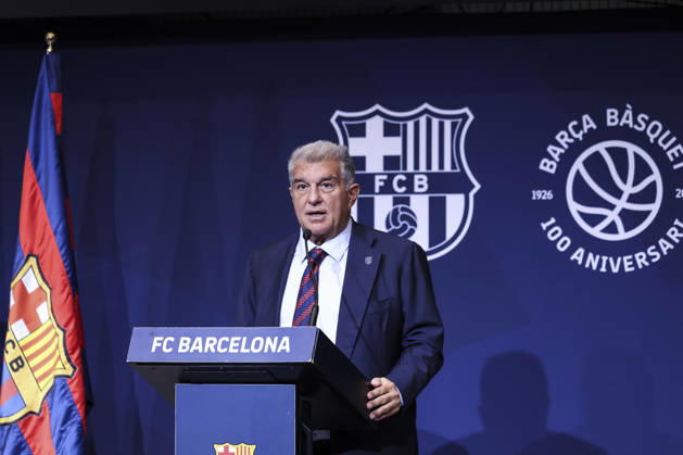 August 24, 2026, Barcelona, Barcelona, Spain: Joan Laporta, President of FC Barcelona, Barca speak during presentation of the Centenary events of the FC Barcelona Basketball section at Auditori 1899 on August 24, 2026 in Barcelona, Spain. Barcelona Spain - ZUMAa181 20260824_zaa_a181_008 Copyright: xJavierxBorregox