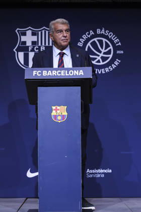August 24, 2026, Barcelona, Barcelona, Spain: Joan Laporta, President of FC Barcelona, Barca speak during presentation of the Centenary events of the FC Barcelona Basketball section at Auditori 1899 on August 24, 2026 in Barcelona, Spain. Barcelona Spain - ZUMAa181 20260824_zaa_a181_010 Copyright: xJavierxBorregox