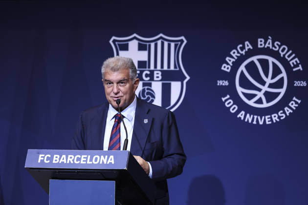 August 24, 2026, Barcelona, Barcelona, Spain: Joan Laporta, President of FC Barcelona, Barca speak during presentation of the Centenary events of the FC Barcelona Basketball section at Auditori 1899 on August 24, 2026 in Barcelona, Spain. Barcelona Spain - ZUMAa181 20260824_zaa_a181_014 Copyright: xJavierxBorregox