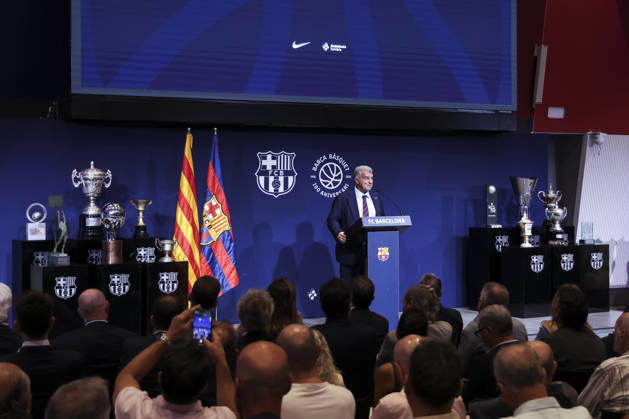 August 24, 2026, Barcelona, Barcelona, Spain: Joan Laporta, President of FC Barcelona, Barca speak during presentation of the Centenary events of the FC Barcelona Basketball section at Auditori 1899 on August 24, 2026 in Barcelona, Spain. Barcelona Spain - ZUMAa181 20260824_zaa_a181_015 Copyright: xJavierxBorregox