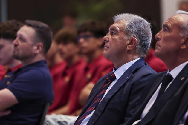 August 24, 2026, Barcelona, Barcelona, Spain: Joan Laporta, President of FC Barcelona, Barca attends the presentation of the Centenary events of the FC Barcelona Basketball section at Auditori 1899 on August 24, 2026 in Barcelona, Spain. Barcelona Spain - ZUMAa181 20260824_zaa_a181_018 Copyright: xJavierxBorregox