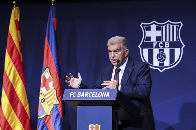 August 24, 2026, Barcelona, Barcelona, Spain: Joan Laporta, President of FC Barcelona, Barca speak during presentation of the Centenary events of the FC Barcelona Basketball section at Auditori 1899 on August 24, 2026 in Barcelona, Spain. Barcelona Spain - ZUMAa181 20260824_zaa_a181_020 Copyright: xJavierxBorregox