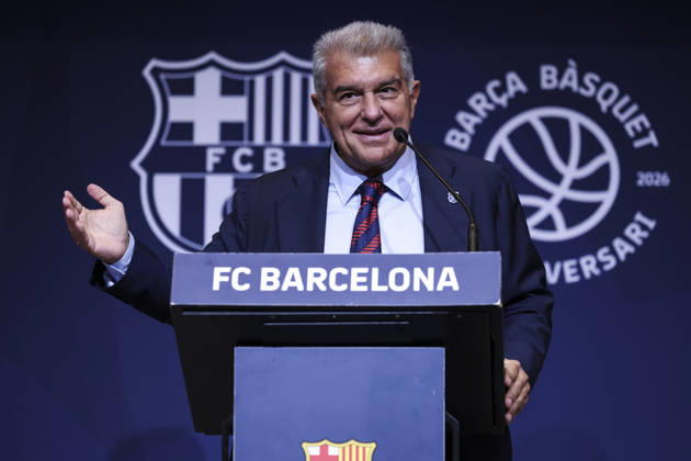 August 24, 2026, Barcelona, Barcelona, Spain: Joan Laporta, President of FC Barcelona, Barca speak during presentation of the Centenary events of the FC Barcelona Basketball section at Auditori 1899 on August 24, 2026 in Barcelona, Spain. Barcelona Spain - ZUMAa181 20260824_zaa_a181_026 Copyright: xJavierxBorregox