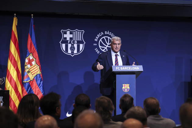 August 24, 2026, Barcelona, Barcelona, Spain: Joan Laporta, President of FC Barcelona, Barca speak during presentation of the Centenary events of the FC Barcelona Basketball section at Auditori 1899 on August 24, 2026 in Barcelona, Spain. Barcelona Spain - ZUMAa181 20260824_zaa_a181_028 Copyright: xJavierxBorregox