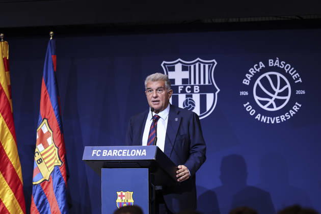 August 24, 2026, Barcelona, Barcelona, Spain: Joan Laporta, President of FC Barcelona, Barca speak during presentation of the Centenary events of the FC Barcelona Basketball section at Auditori 1899 on August 24, 2026 in Barcelona, Spain. Barcelona Spain - ZUMAa181 20260824_zaa_a181_029 Copyright: xJavierxBorregox
