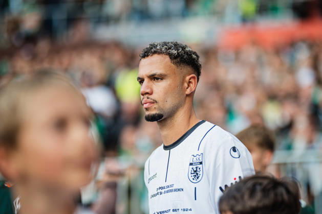 DFB Cup: Lüneburger SK vs. SV Werder Bremen, August 22, 2026; Wilson Pinto Coelho of Lüneburger SK and Hansa, No. 16, during the pre-game walkout; soccer, DFB Cup, Round 1: Lüneburger SK vs. SV Werder Bremen on August 22, 2026, at Millerntor Stadium, Hamburg. DFB regulations prohibit any use of photographs as image sequences and or quasi-video. Copyright: xBEAUTIFULxSPORTS Tonhäuserx