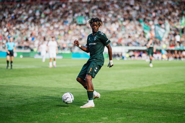 DFB Cup: Lüneburger SK vs. SV Werder Bremen, August 22, 2026; Samuel Mbangula (SV Werder Bremen), 7 with the ball; soccer, DFB Cup, First Round: Lüneburger SK vs. SV Werder Bremen on August 22, 2026, at Millerntor Stadium, Hamburg. DFB regulations prohibit any use of photographs as image sequences and or quasi-video. Copyright: xBEAUTIFULxSPORTS Tonhäuserx