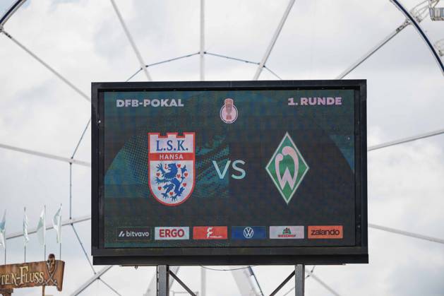 DFB Cup: Lüneburger SK vs. SV Werder Bremen, August 22, 2026; Scoreboard: Lüneburger SK vs. Hansa SV Werder Bremen; Soccer, DFB Cup, First Round: Lüneburger SK vs. SV Werder Bremen on August 22, 2026, at Millerntor Stadium, Hamburg. DFB regulations prohibit any use of photographs as image sequences and or quasi-video. Copyright: xBEAUTIFULxSPORTS Tonhäuserx