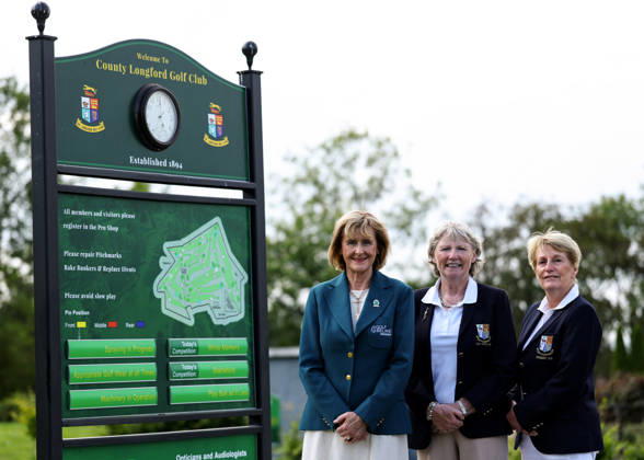 REPRO FREE *PRESS RELEASE NO REPRODUCTION FEE* EDITORIAL USE ONLY Australian Spoons All-Ireland Final, Longford Golf Club, Longford 24 8 2026 (L to R) Golf Ireland President Fiona Delargy with County Longford Golf Club Lady Captain Dolores Kane and Lady President Pauline Corry Fiona Delargy with Dolores Kane and Pauline Corry 24 8 2026  Copyright: xx BB3_8783