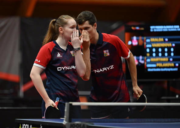 Second round of qualification mixed doubles of Table tennis, Tischtennis during the WTT Feeder Olomouc, Czech Republic, August 25, 2026. Pictured Veronika Polakova, Jiri Martinko of Czech Republic. (CTKxPhoto LudekxPerina) CTKPhotoP2026082502846  CTKPhotoP2026082502846