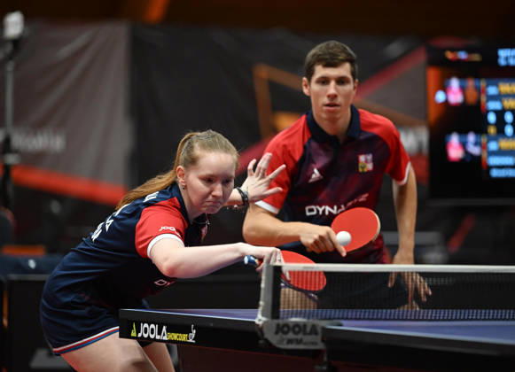 Second round of qualification mixed doubles of Table tennis, Tischtennis during the WTT Feeder Olomouc, Czech Republic, August 25, 2026. Pictured Veronika Polakova, Jiri Martinko of Czech Republic. (CTKxPhoto LudekxPerina) CTKPhotoP2026082502854  CTKPhotoP2026082502854