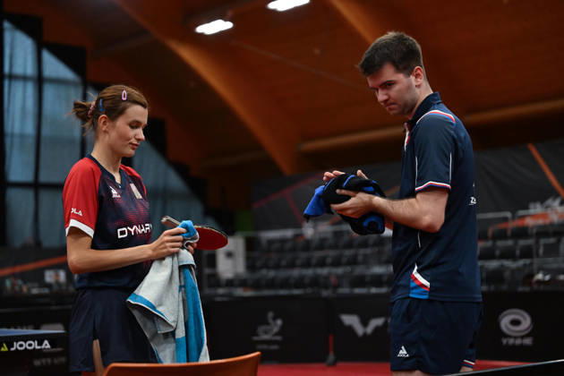 Second round of qualification mixed doubles of Table tennis, Tischtennis during the WTT Feeder Olomouc, Czech Republic, August 25, 2026. Nikita Petrovova, Jakub Kaucky of Czech Republic. (CTKxPhoto LudekxPerina) CTKPhotoP2026082502992  CTKPhotoP2026082502992