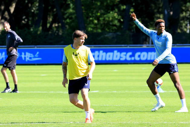 August 25, 2026, Germany, Soccer, 2. Bundesliga, 2026–2027 Season, Sportforum, Hertha BSC, Training: Mads Pedersen (Hertha BSC Berlin 66), Farid Alfa Ruprecht (Hertha BSC Berlin 20), 2. Bundesliga. DFB and DFL regulations prohibit any use of photographs as image sequences and or quasi-video. Berlin Sportforum, Berlin, Germany Copyright: xNordphotox xEnglerx