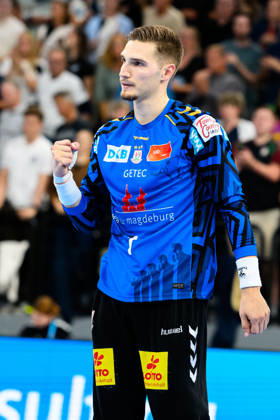 Munich HBL Super Cup 2026 SC Magdeburg, Füchse Berlin, goalkeeper Dominik Kuzmanovic, SC Magdeburg, Munich, SAP Garden, Bavaria, Germany