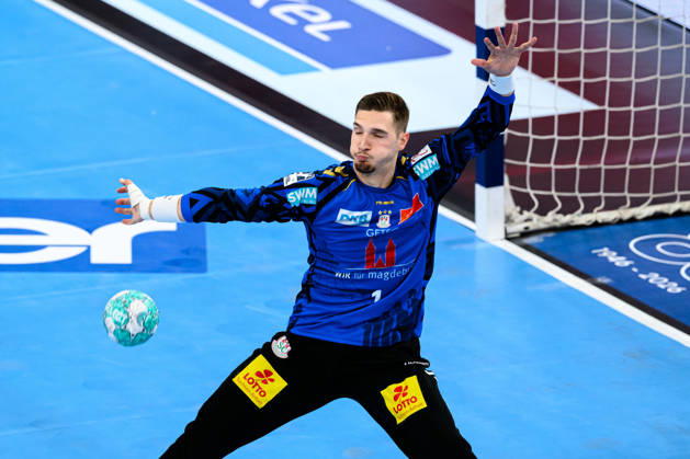 Munich HBL Super Cup 2026 SC Magdeburg, Fuechse Berlin, Goaltender Dominik Kuzmanovic, SC Magdeburg, Munich, SAP Garden, Bavaria, Germany