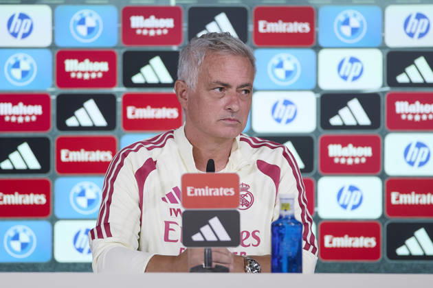 ESP Jose Mourinho, Real Madrid coach, attends a press conference. Jose Mourinho, head coach of Real Madrid, attends his press conference (PK, Pressekonferenz) during Real Madrid s training session ahead of the Spanish League match, LaLiga EA Sports, against Real Sociedad at the Real Madrid Training Center in Valdebebas, Madrid, on August 25, 2026, Spain Copyright: xAgenciaxLOFx