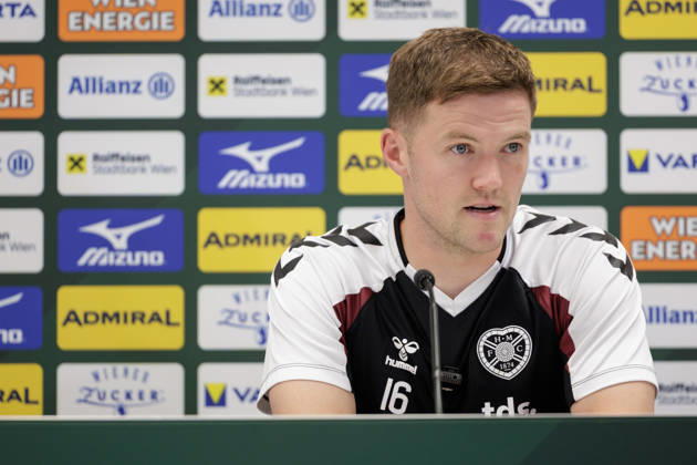 SOCCER - UEFA ECL, Rapid vs Hearts VIENNA,AUSTRIA,25.AUG.26 - SOCCER - UEFA Conference League, play-off, SK Rapid Wien vs Heart of Midlothian FC, preview, press conference, PK, Pressekonferenz Hearts. Image shows Blair Spittal (Hearts). GEPAxpictures xArminxRauthner